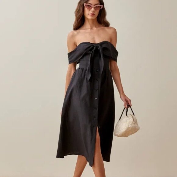 Reformation Barrington Linen Dress in Black size 4 NWT - Picture 4 of 12